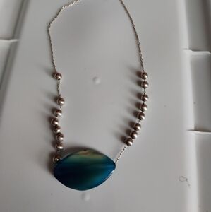 Vintage Boho Chic Necklace Blue Ocean Glass Bead